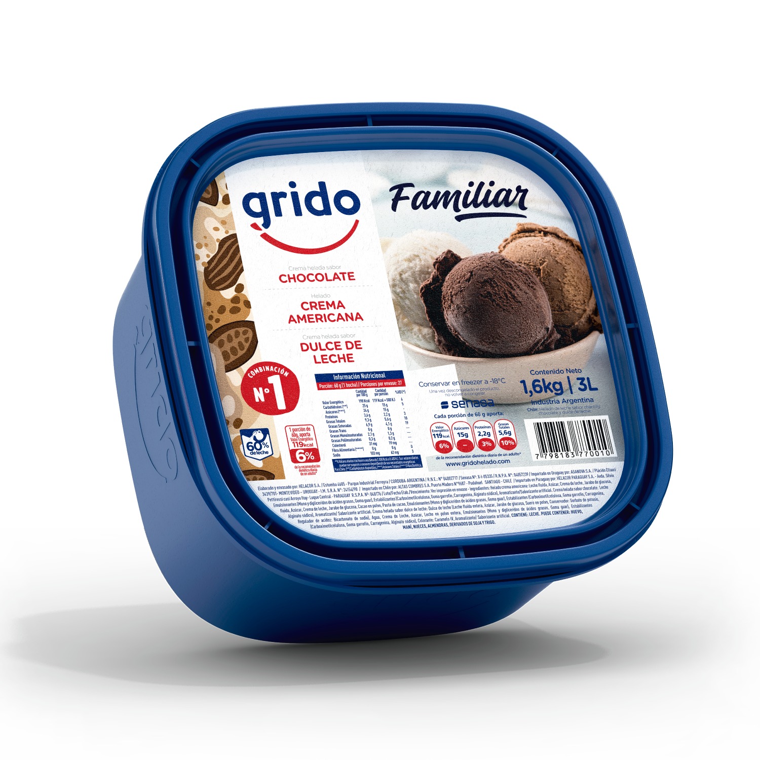 Familiar 3L de Chocolate., Crema Americana y Dulce de Leche