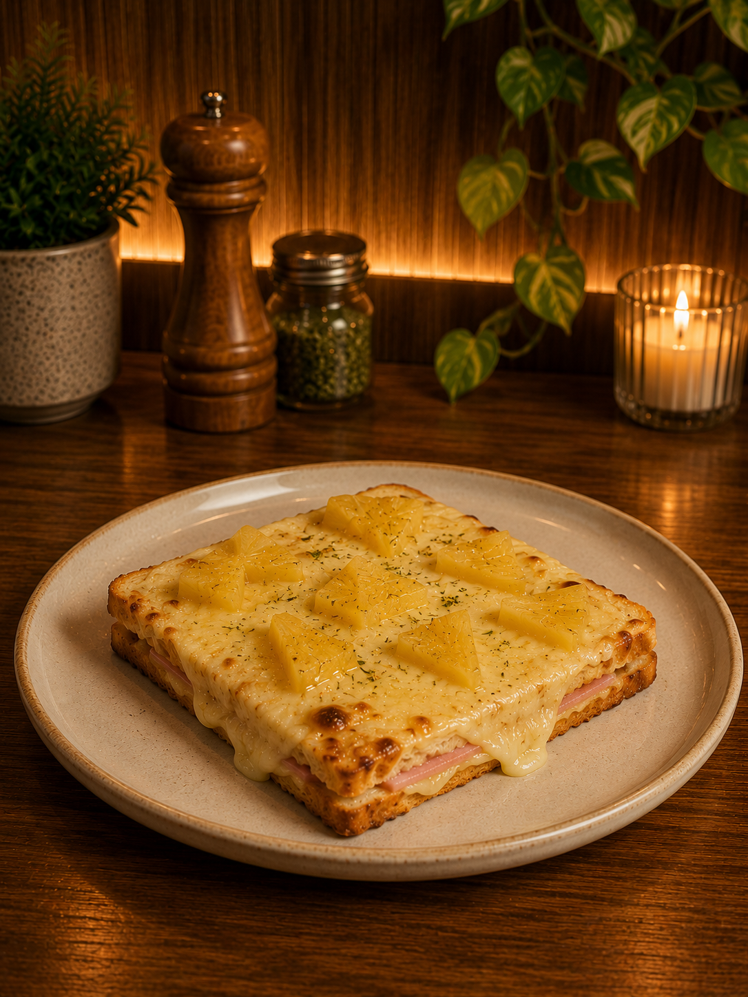 Sándwich Caliente con ananá y muzza