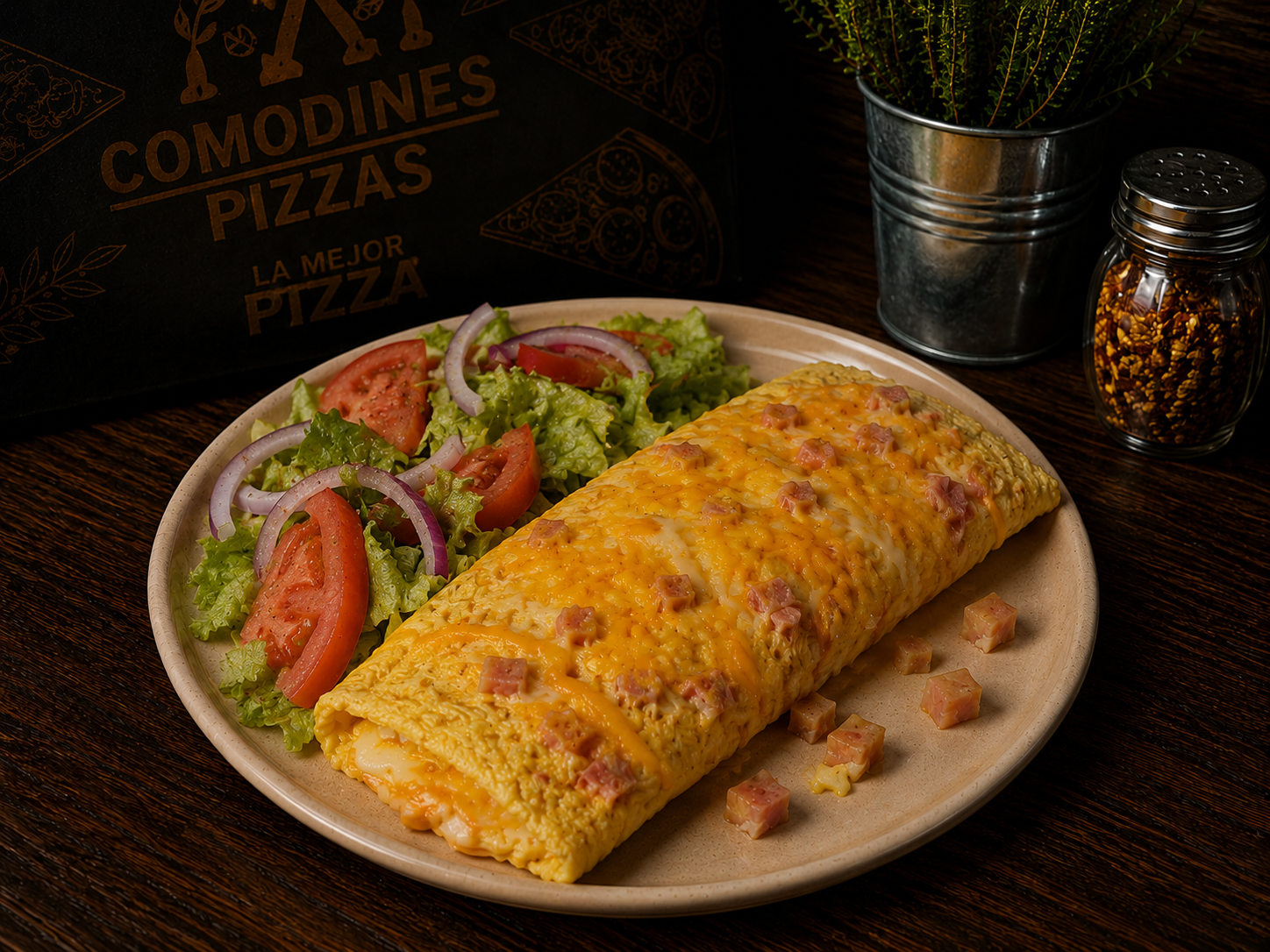 Omelette mixto con guarnición