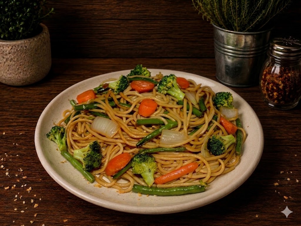 Espaguetis con verduras al wok